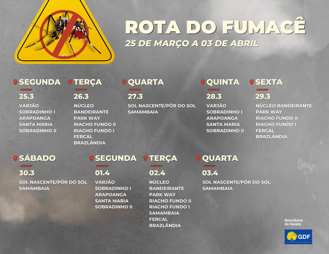 Rota do Fumacê - 25 de Março a 03 de Abril